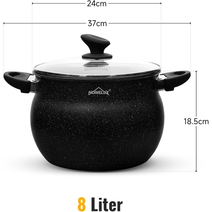 Каструля 8 л з антипригарним покриттям зі скляною кришкою 24 см HOMELUX