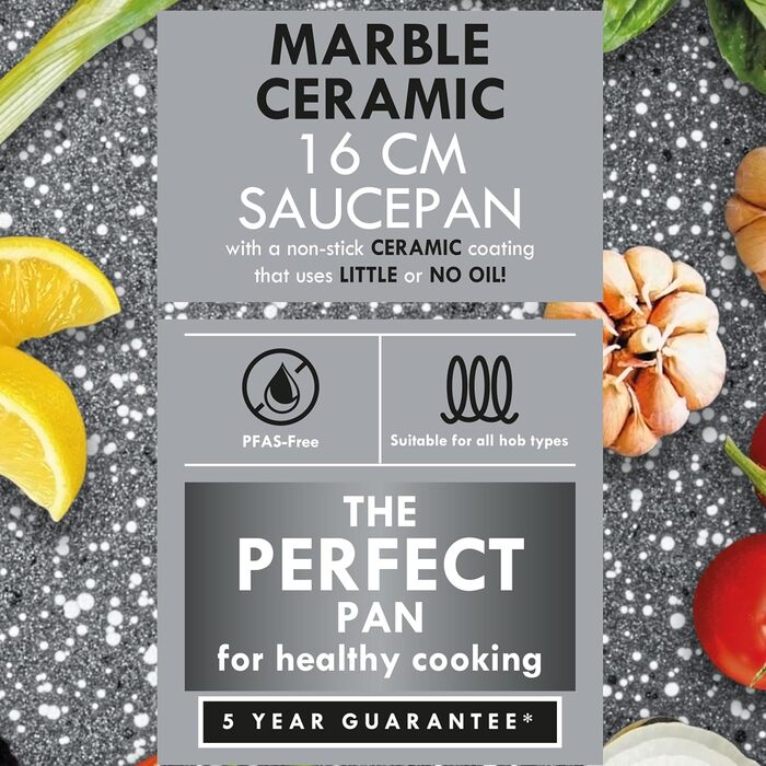 Каструлі Progress, каструля з антипригарним покриттям з металу, мармуру та кераміки, легкий алюмінієвий екструзійний матеріал - підходить для всіх типів плит, крім індукційних, каструлі можна мити в посудомийній машині (каструля з кришкою, 1,3 літра)