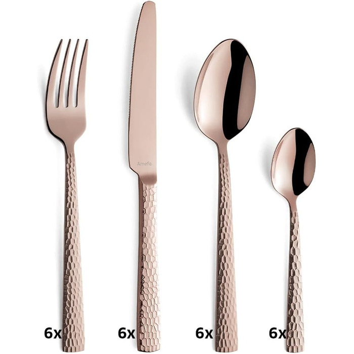 Набір столових приборів Amefa PVD Felicity, чорні столові прибори, столові прибори з 24 предметів чорні, для 6 осіб, нержавіюча сталь 18/0, сталь леза 13/0, ручка з молотком, з ножем, виделкою, ложкою та ложкою для кави (набір столових приборів, 24 предме