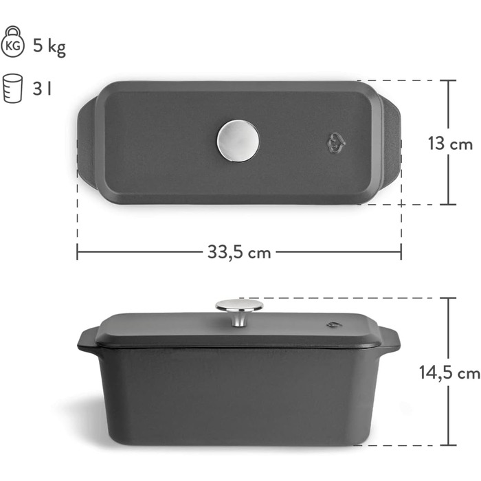 Чугунная форма для выпекания хлеба серая 33,5 x 13 см Springlane