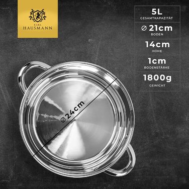 Кастрюля 5 л из нержавеющей стали со стеклянной крышкой 24 см KARL HAUSMANN
