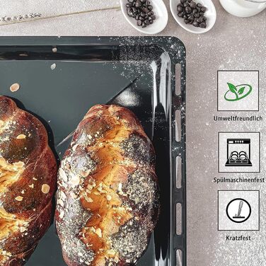 См, набір форм для випікання та решіток, глибока емальована сковорідка 3 см та хромована решітка для духовки та плити, стійка до подряпин та корозії, чорна (емальований набір 455 x 30 мм), 45,5 x 36