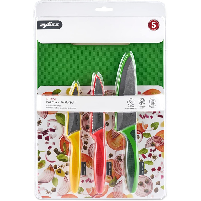 Набор ножей Zyliss E72404 3 шт., 9 см / 10 см / 14 см, зеленый/красный/фиолетовый, набор кухонных ножей Универсальный нож / нож для очистки овощей / нож для очистки овощей / нож для очистки овощей, гарантия 5 лет (набор из 3 ножей и цимбал)