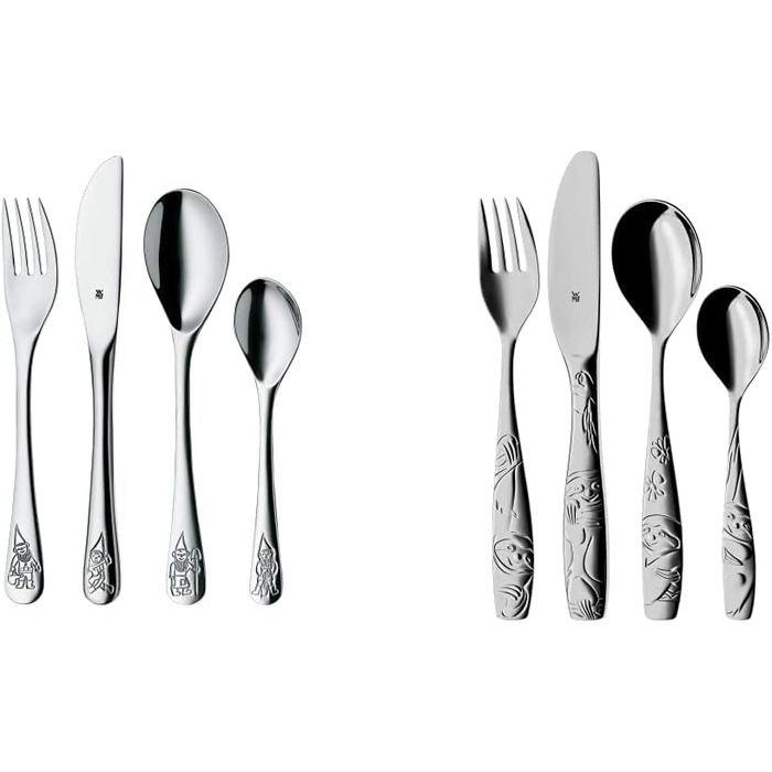 Дитячі столові прибори WMF, іменне гравіювання гномів 4 шт. и, від 3-х років, Cromargan полірована нержавіюча сталь, можна мити в посудомийній машині, з гравіюванням, подарунки на хрестини, подарунки на хрещення, дитячі столові прибори з іменним гравіюван