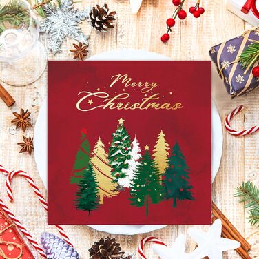 Червоні серветки Різдвяні ялинки серветки прикраса столу Різдвяна різдвяна прикраса Різдвяні серветки Різдвяні паперові серветки одноразові серветки &quotВеселого Різдва&quot 33 x 33 см 40 шт., 40 шт.