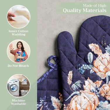 Рукавички для духовки Maison d&39 Hermine, Прихватки для каструль, 100 бавовна, термостійкі кухонні рукавички, рукавички для духовки (19 см x 33 см) та прихватки для каструль (20 см x 20 см) для приготування їжі, Morzine - Рукавички для духовки на День по