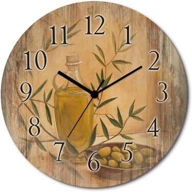 Настінний декор ARTLAND настінний годинник з дерева без цокання безшумний круглий Ø 30 см кухонний годинник кава капучино круасан T5XO Капучино та круасан (оливки та лимони, кварцовий годинник)