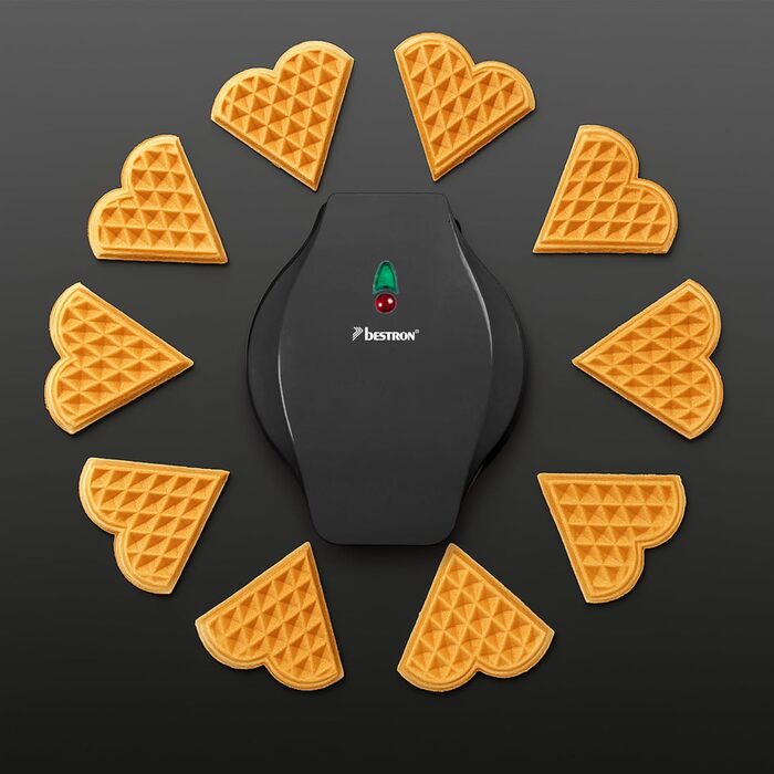Вафельниця Bestron для класичних вафель у формі серця, вафельниця у формі серця з антипригарним покриттям та підсвічуванням випікання, вафельниця з колекції Sweet Dreams, 700 Вт, колір (матовий чорний)