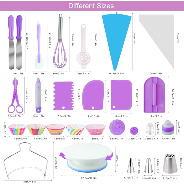 Набір аксесуарів для торта Nifogo, 356 предметів, аксесуари для випічки, аксесуари для декорування тортів з обертовою підставкою, кондитерські мішки, кондитерські насадки, шпателі для початківців (сріблясті)