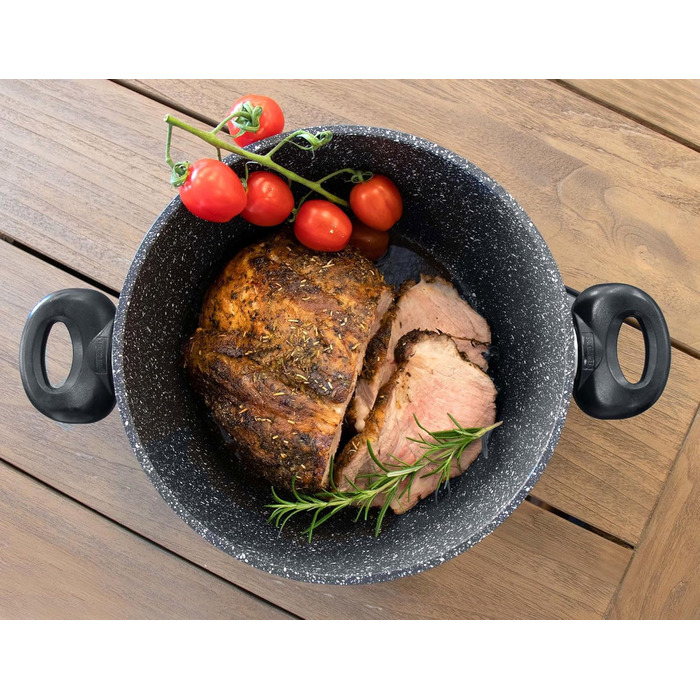 Каструля STONELINE XXL з литого алюмінію, велика, з кришкою, 7 л, антипригарне покриття зі справжніми кам&39яними частинками, індукційний посуд для всіх типів варильних поверхонь, духовка, приготування їжі без жиру та олії, сірий (24 см)