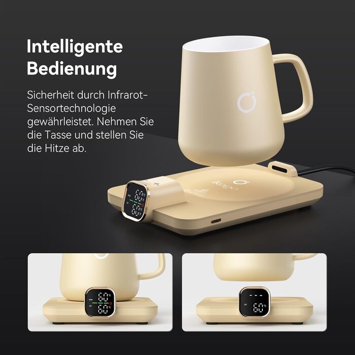 Електричний підігрівач для кави 75 Вт з кухлем 425 мл, бежевий Ikago