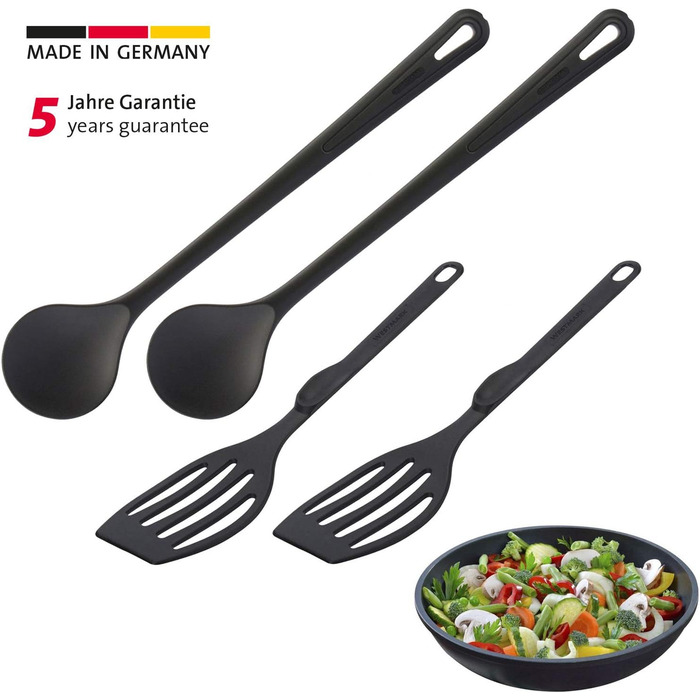 Набір кухонних гаджетів Westmark, 4 шт. , 2 лопатки та 2 ложки для перемішування, якісний пластик, ніжний та флональний, чорний, 203522E6