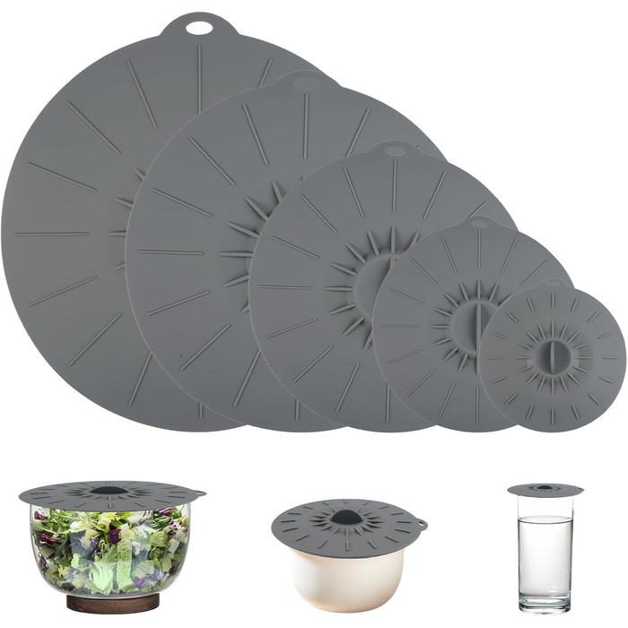 Набор силиконовых крышек 5 шт серый Aether Aurora