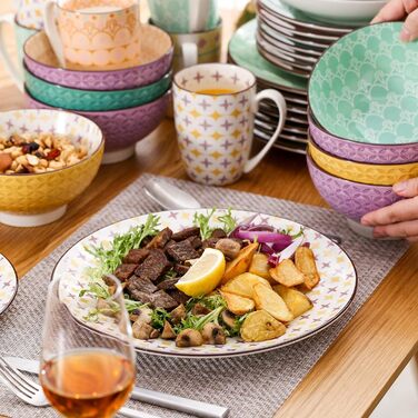 Набор фарфоровой посуды Haruka, 48 шт. - Mness aptieka Набор круглых комбинированных сервизов на 12 человек, включает чашки, миски, десертные тарелки и обеденные тарелки (тюльпан, обеденный сервиз из 40 предметов)