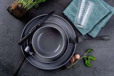 Консімо. Набір посуду Combi 6 персон Набір тарілок VICTO Modern 24 предмети Столовий сервіз - Сервіз та набори столового посуду - Комбінований сервіз 6 осіб - Сервіз для сім'ї - Столовий посуд (18 предметів (супові миски), сірий)