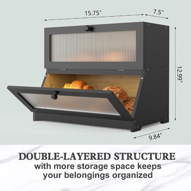 Дворівнева бамбукова хлібниця 40 x 25 x 33 см, чорна Itslife
