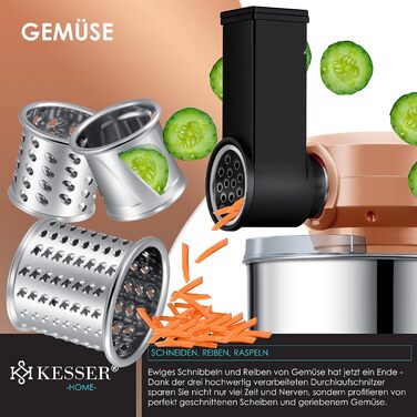 В 1 Универсальный кухонный комбайн K-KM 3000 с мясорубкой Тестомесильная машина Многофункциональный миксер Чаша 5,5 л с 3 инструментами для перемешивания, соковыжималка 1,5 л, набор колбас, формы для макарон и печенья черный (медь), 3