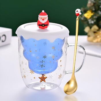 Рождественская стеклянная кружка 300 мл с крышкой и ложкой, стиль 10 Syfunlv