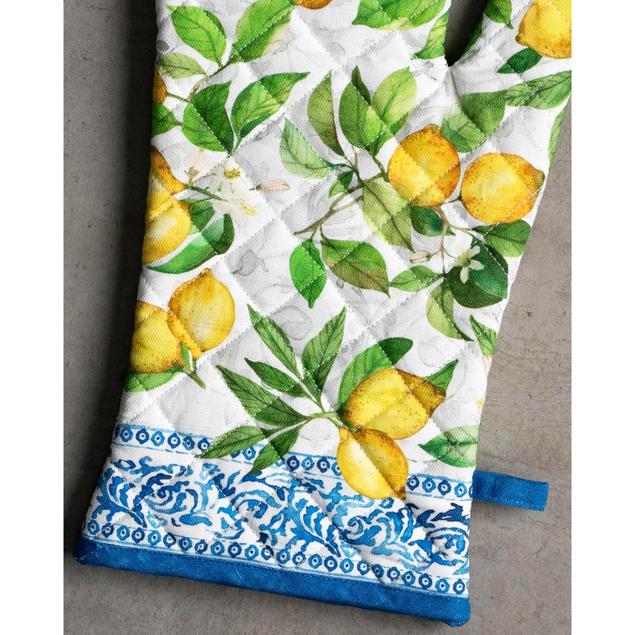 Рукавички для духовки Maison d&39 Hermine, Прихватки для каструль, 100 бавовна, термостійкі кухонні рукавички, рукавички для духовки (19 x 33 см) та прихватки для каструль (20 x 20 см) для приготування їжі, Morzine - Рукавички для духовки (19 x 33 см) та 