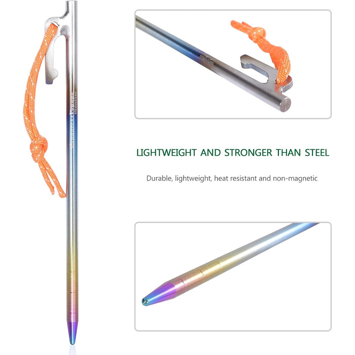 Кілочки з титанового сплаву 7 мм Надміцні цвяхи для намету Барвисті шліфовані цвяхи Міцні кемпінгові шпильки Садові кілки Кілочки для кемпінгу Тент Туристичний брезент 20 см / 24 см / 30 см / 35 см / 40 см 6 / 8 шт. / лот Ti4013P (20 см 8 шт. / лот Ti4013