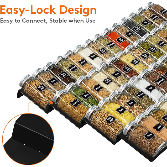 Органайзер для спецій пластиковий розсувний, 48,4 x 66 x 3,9 см, чорний Lifewit