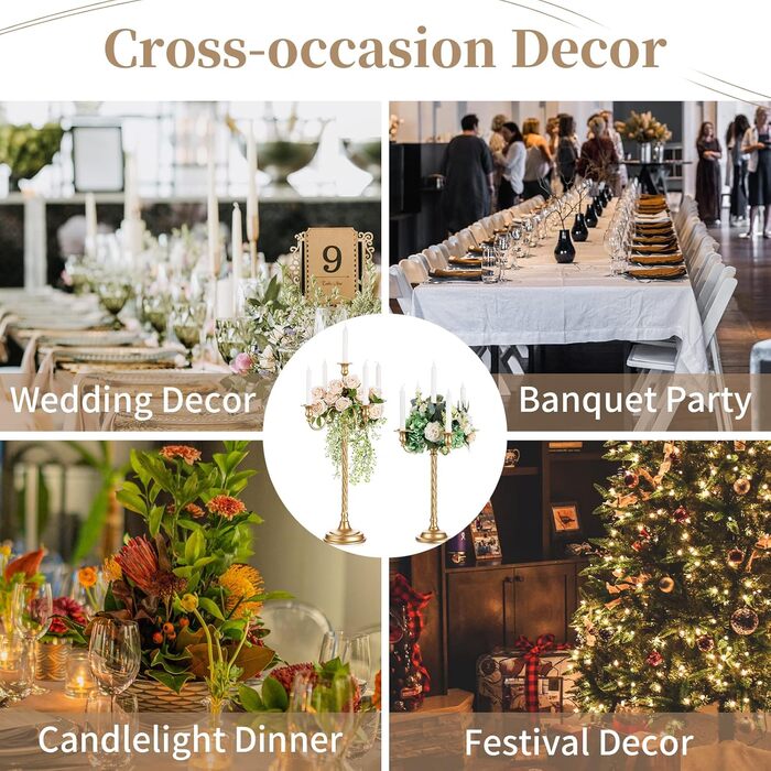 Золотий свічник-підсвічник для конічних свічок - вінтажний металевий свічник-підставка для свічок для весільного столу, прикраса вітальні, обіднього столу, журнального столика, бічного столика, різдвяного столика (2, золото-71 см), 88