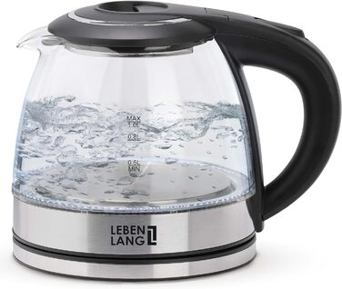 Скляний чайник малий - 1 літр і без бісфенолу А - в т.ч. Світлодіодне освітлення I Міні-чайник Скляний скляний чайник Безшумний I Маленька водоварка 1 л Водонагрівач бойлер чайник електричні чайники