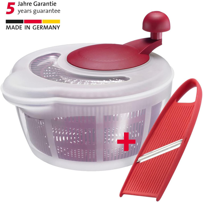 Вертушка для салату Westmark, об'єм 5 л, ø 26 см, пластик, без бісфенолу А, Fortuna, колір прозорий/червоний, 243222E2 (червоний, стандартний слайсер)