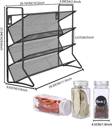 Стійка кухонна для баночок зі спеціями на 4 полиці, чорна Bomclap