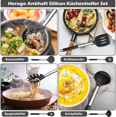 Набор кухонных принадлежностей для приготовления пищи из 9 предметов, черный Herogo