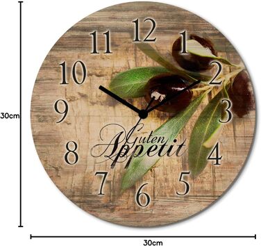 Настінний декор ARTLAND настінний годинник з дерева без цокання безшумний круглий Ø 30 см кухонний годинник кава капучино круасан T5XO Капучино та круасан (оливки, радіогодинник)