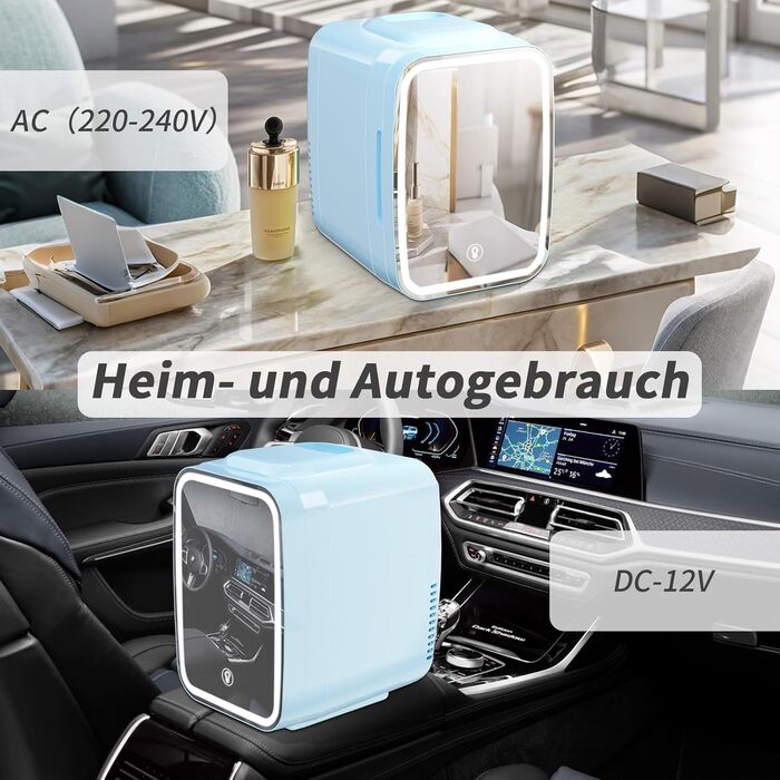 Міні-холодильник зі світлодіодним дзеркалом 4 л синій YASHE