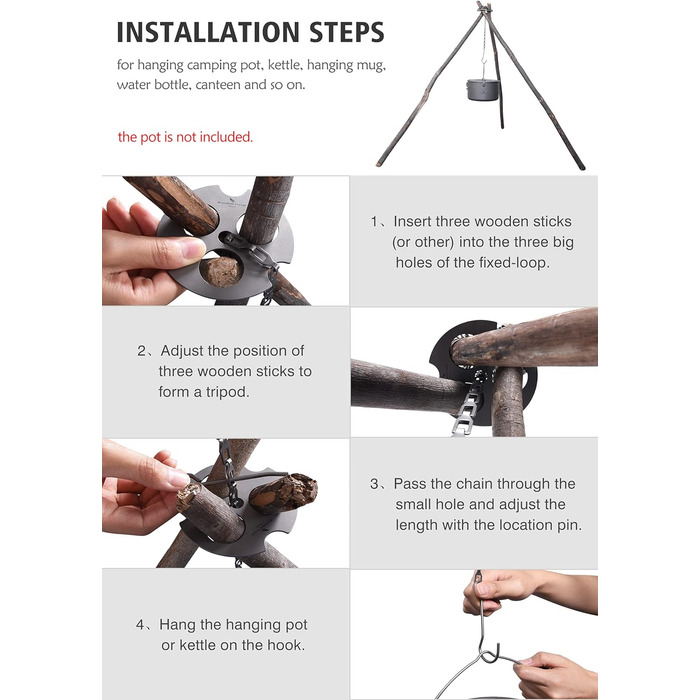 Кемпінгова титанова регульована вішалка для горщиків Ti9012O iBasingo