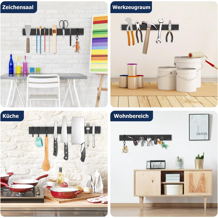 Магнітний тримач для ножів з 3 гачками 40 см Dmore