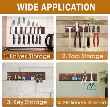 Магнітний тримач для ножів для стіни, магнітний тримач для ножів, деревяний тримач для ножів для посуду та магнітних інструментів для зберігання, 40 см/16 дюймів