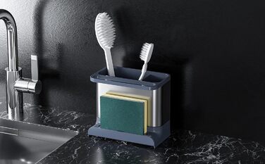 Органайзер для посуду APEXCHASER, дозатор мила з тримачем для губки, органайзер для раковини з нержавіючої сталі, мийка з нержавіючої сталі, кухонний органайзер Піддон для крапель для кухні (з ручкою)