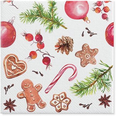 Серветки 3-шарові (33 x 33 см) 20 шт. Різнокольорові паперові серветки, ідеальні для різдвяного столу Серветки - Різдво, зима, зірки, сніг, сніговики (Домашні солодощі)