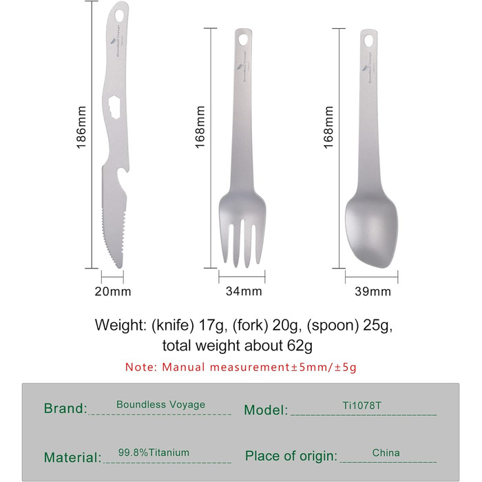 Титанові столові прилади для кемпінгу Boundless Voyage