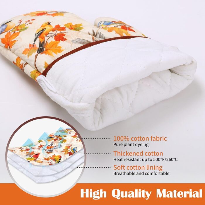 Набір з 2 різдвяних рукавиць для духовки та підставки для каструль Arquiel, 100 бавовняні кулінарні рукавички, термостійкі кухонні рукавички для приготування їжі, різдвяні подарунки для жінок (птахи, рукавиця для духовки підставка для каструль)