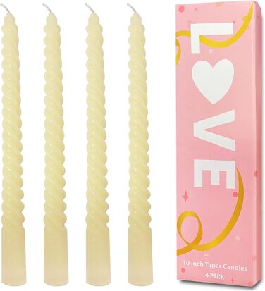 Набір з 4 конічних спіральних свічок 2,2 x 25 см, колір слонової кістки Love Topsics