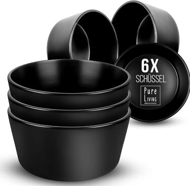 Набір тарілок для сніданку з 6 шт. Manhattan в чорному кольорі - керамограніт преміум-класу, для посудомийної машини, мікрохвильової печі - стильний набір чорних тарілок матовий - чистий посуд для вітальні Urban Black Line (миски (6x))