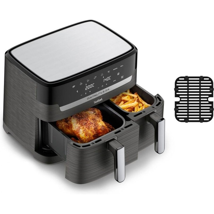 Tefal Мультипечь Dual EasyFry&Grill AirFryer, 2700Вт, чаша-5.2+3.1л, сенсорное управл., 2 чаши, гриль, пластик, черный