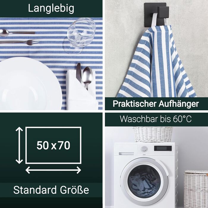 Набір кухонних рушників ZOLLNER із 5 бавовняних рушників 50x70 см вбираючі та міцні кухонні рушники можна прати до 60C у смужку якість для громадського харчування сертифіковано Oeko-Tex (синій)