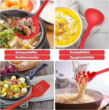 Набор кухонных гаджетов Herogo, набор силиконовой кухонной утвари из 22 предметов с держателем для посуды, термостойкие кухонные столовые приборы Кухонная утварь, здоровая и антипригарная, можно мыть в посудомоечной машине, (красный)