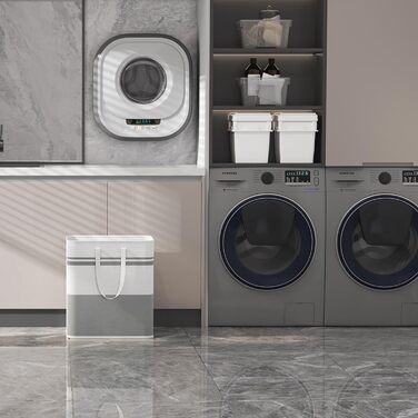 Кошик для білизни Lifewit з 2 предметів 60 л Мішок для білизни, Ящик для білизни Контейнер для білизни Збірник білизни Комод для білизни Кошики для білизни для квартири, гуртожитку, Караван Пральня, сірий і білий 2 x 60 л