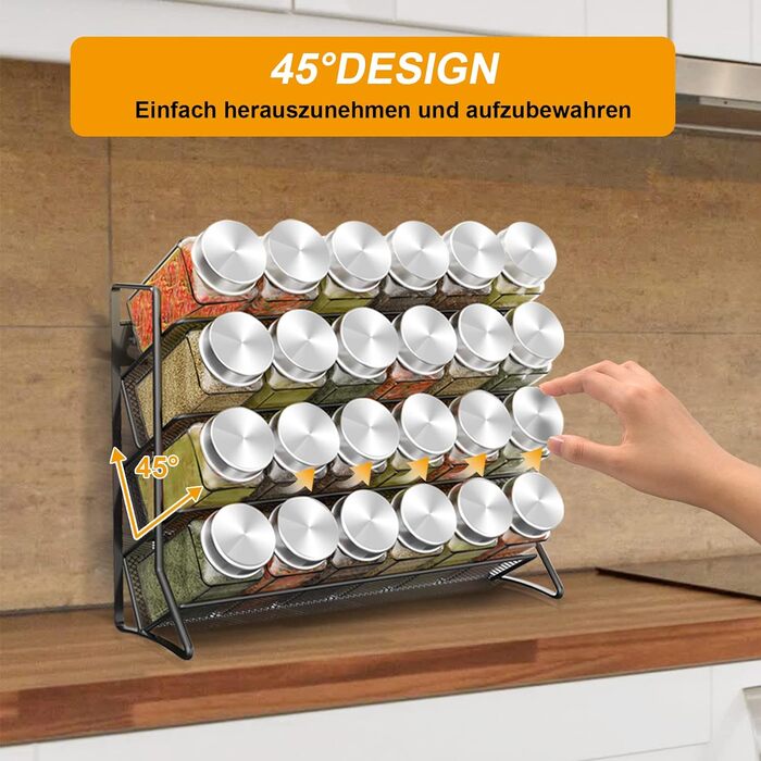 Стійка кухонна для баночок зі спеціями на 4 полиці, чорна Bomclap