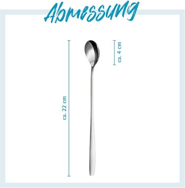 Набір ложок GRWE для лате макіато, золотий, 6 предметів, 22 см, довгі ложки, ложки для коктейлів, десертні ложки, ложки для морозива, ложки для кави з льодом, нержавіюча сталь, можна мити в посудомийній машині, срібний