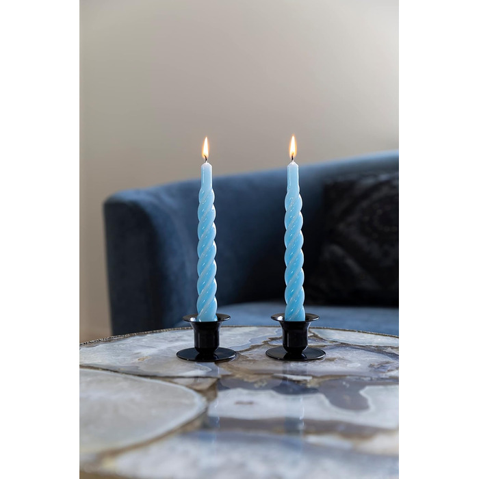 Свічки з крученим конусом, виготовлені в Італії, доступні 25 кольорів, лаковані настільні свічки, спіральні свічки з тривалим часом горіння 5 годин, декоративні свічки, 6 шт. , 2,2 x 21 см (світло-блакитні)