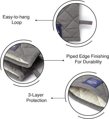 Рукавички для кухні Encasa Homes Extra Long для духовки та мікрохвильової печі (2 шт.) - Силіконові, сріблясті, термостійкі - Захищають руки від гарячого обладнання - (18 x 30 см, сірі)