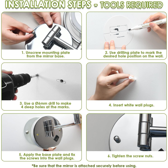 Дзеркало косметичне 20 см настінне з підсвічуванням та 10-кратним збільшенням, сріблясте Vialex